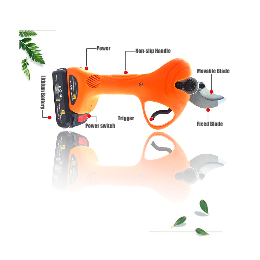 30mm Cordless Rechargeable Electric Pruning Shears Secateur Branch Cutter Orange
