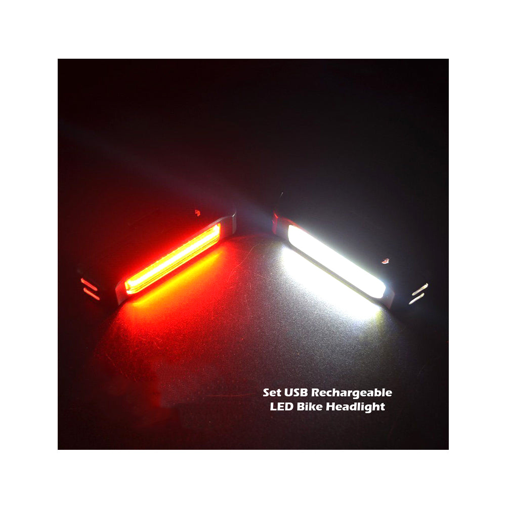 Set USB Rechargeable LED Bike Front Light headlight lamp Bar rear Tail Wide Beam