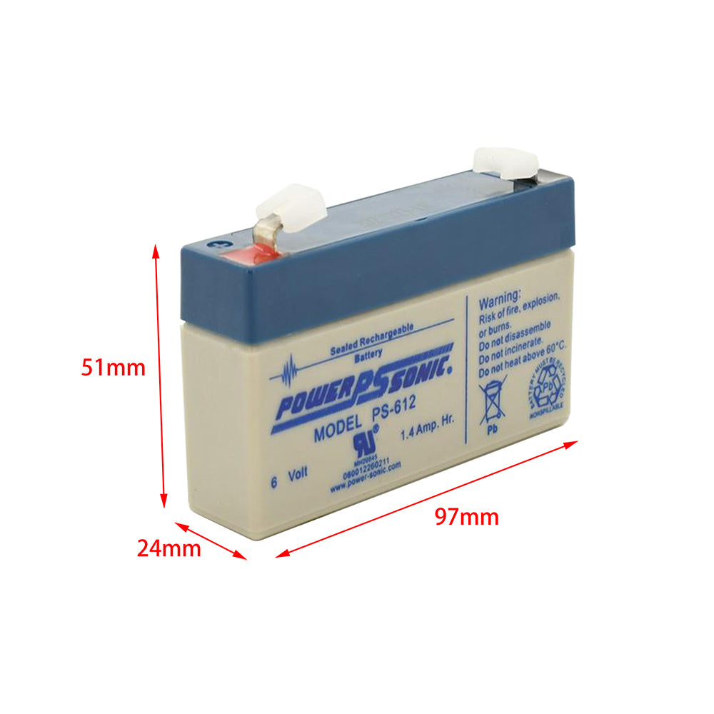 Power Sonic 6V 1.4Ah PS-612 F1 Terminal Rechargeable Battery Sealed Lead Acid