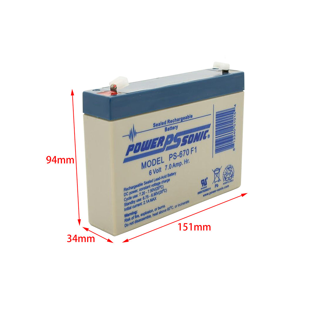 Power Sonic PS670 6V 7.0Amp F1 Terminal Rechargeable Sealed Lead Acid Battery