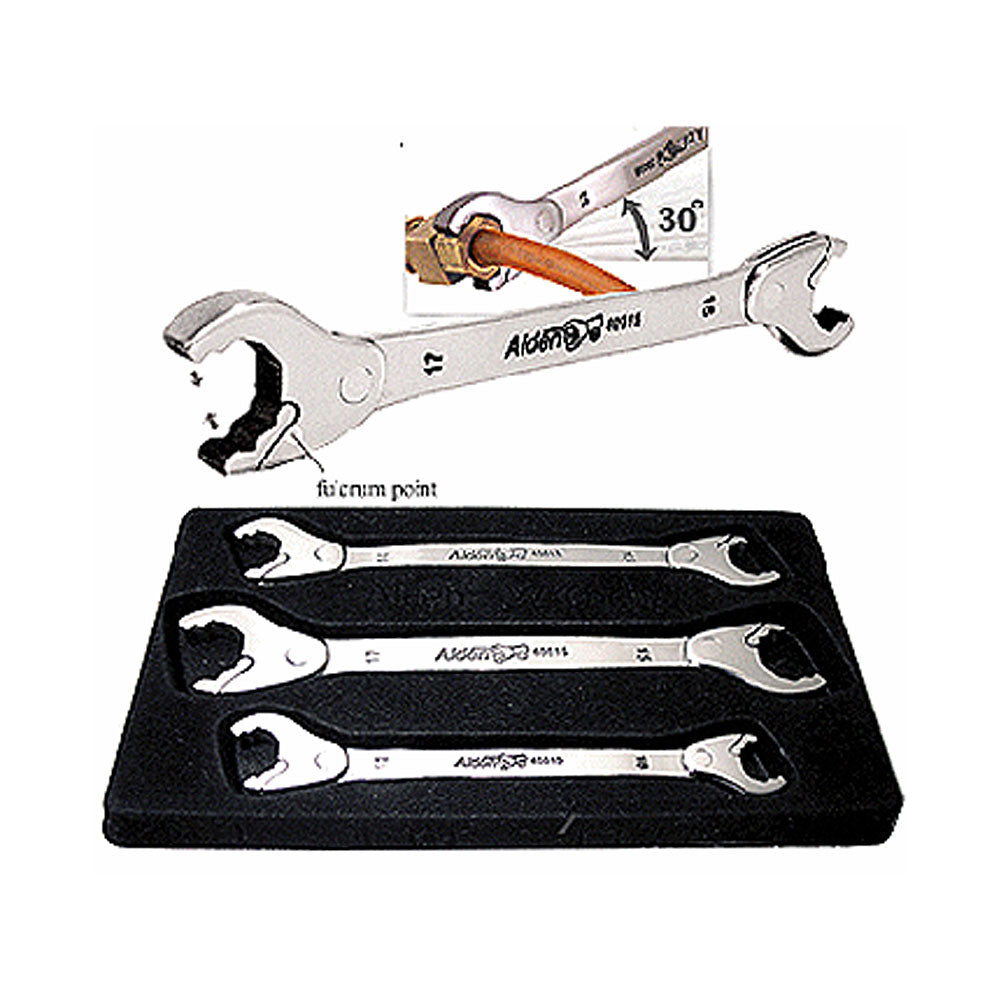 Warren & Brown 3 Piece Alden Open Ratchet Wrench Set-Metric Smallest Swing Angle Head Size