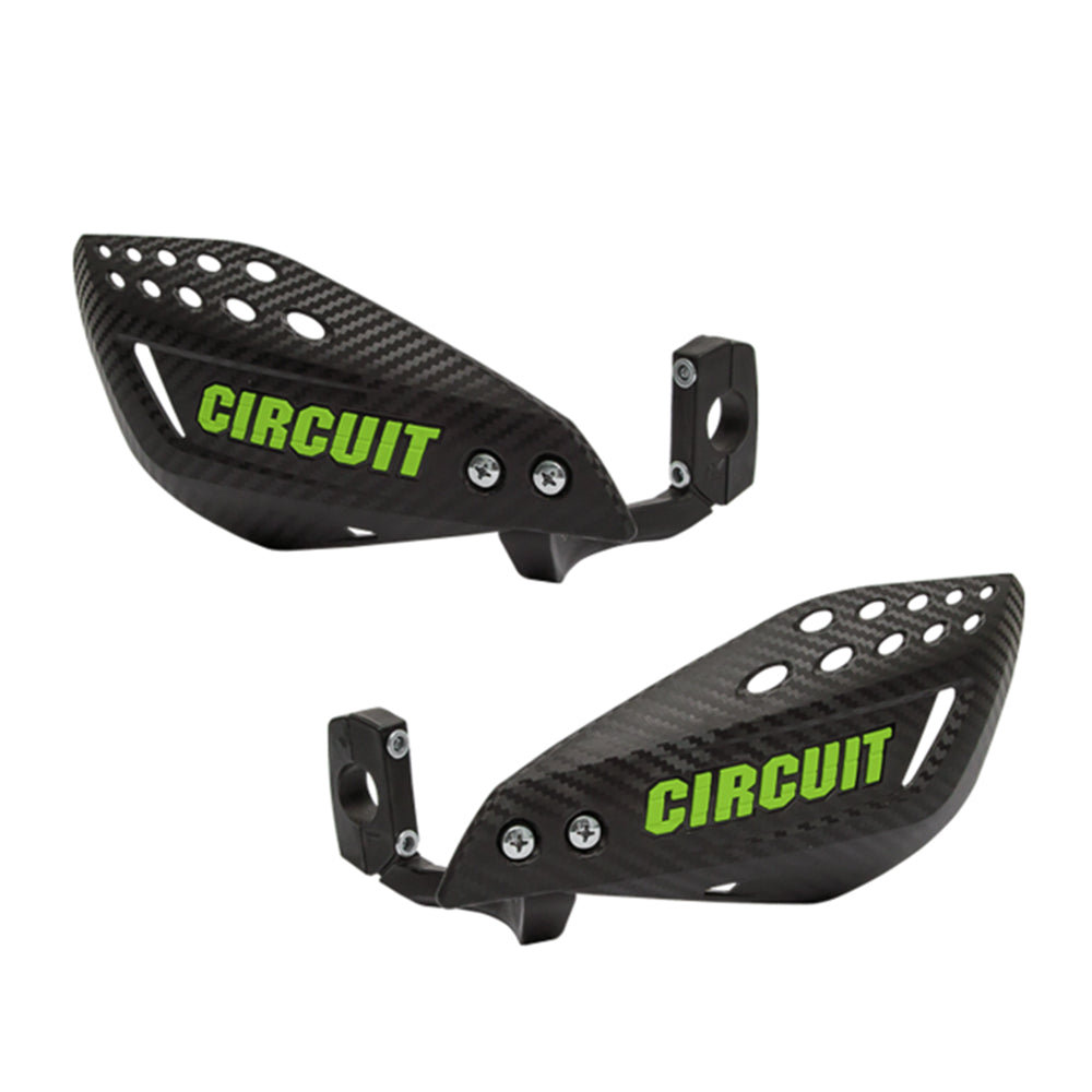 Pair Motorcycle Circuit Vector Black Hand Guards Kit Carbon Look With Green