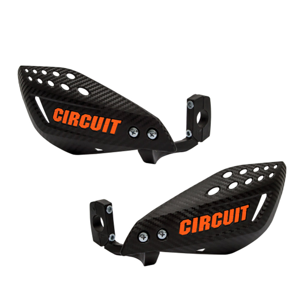 Pair Motorcycle Circuit Vector Black Hand Guards Kit Carbon Look With Orange
