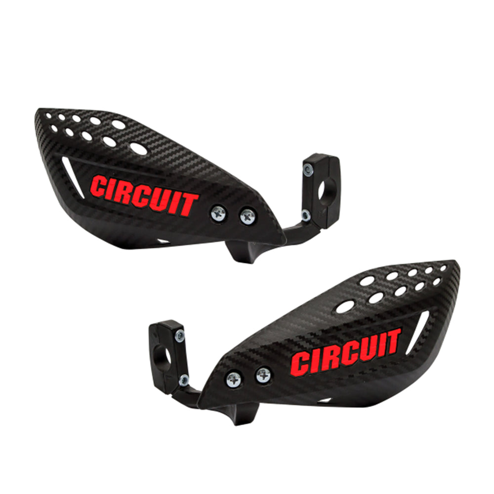 Pair Motorcycle Circuit Vector Hand Guards Carbon Look With Fluorescent Red
