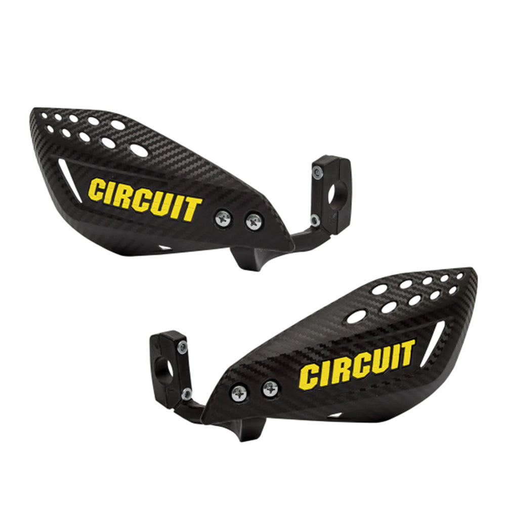 Pair Motorcycle Circuit Vector Black Hand Guards Kit Carbon Look Yellow
