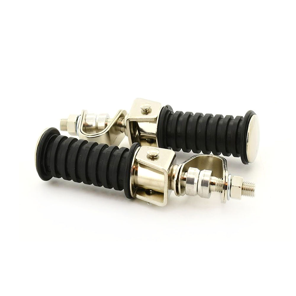 Pair Universal Folding Clamp On Rear Footpegs For Motorcycle Rubber Chrome