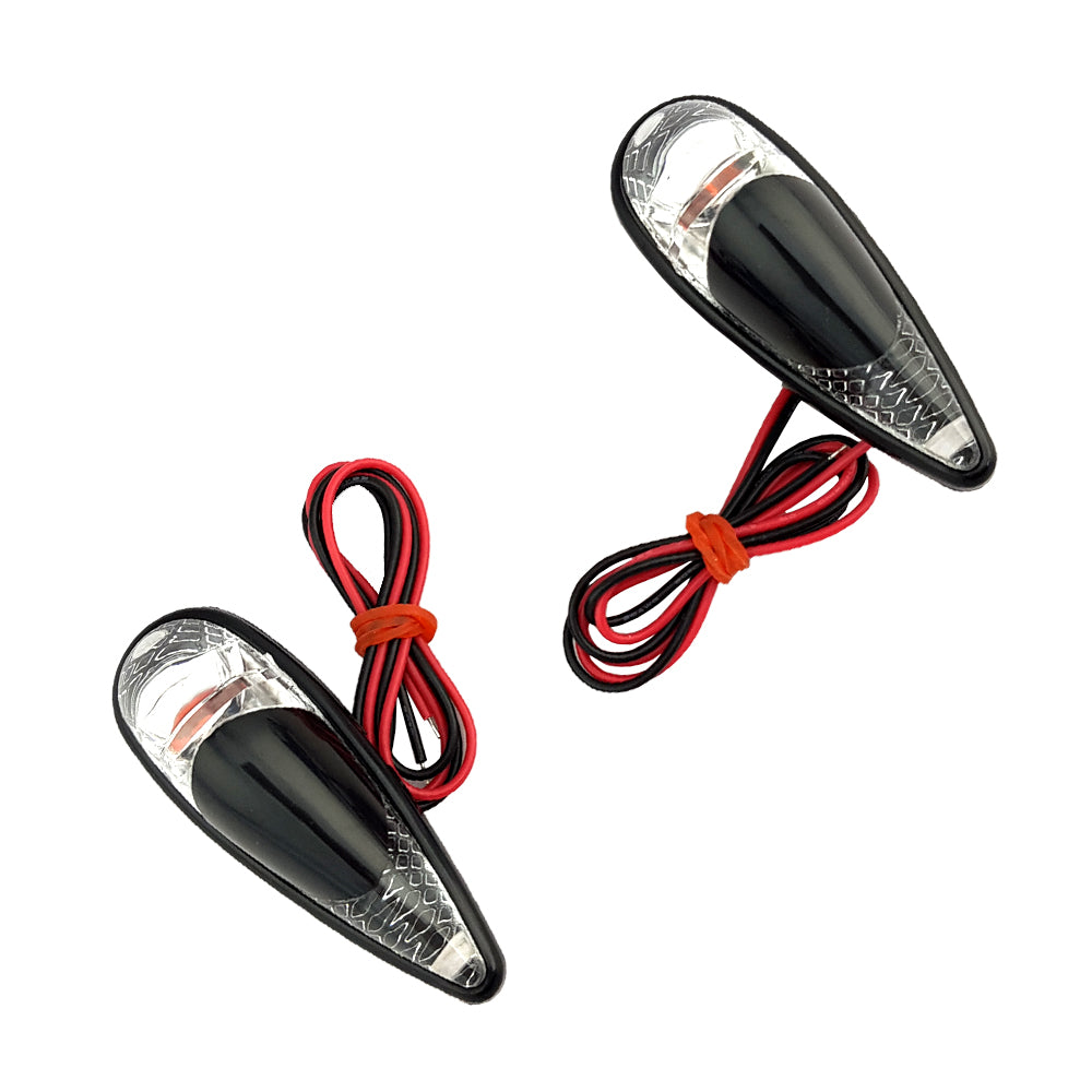 Universal Pair Micro Teardrop Flush Mount Indicators Clear Lens Black 60mm