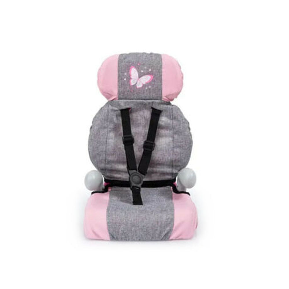 Bayer Design Deluxe Doll Car Booster Seat Grey & Pink With Butterfly Motif
