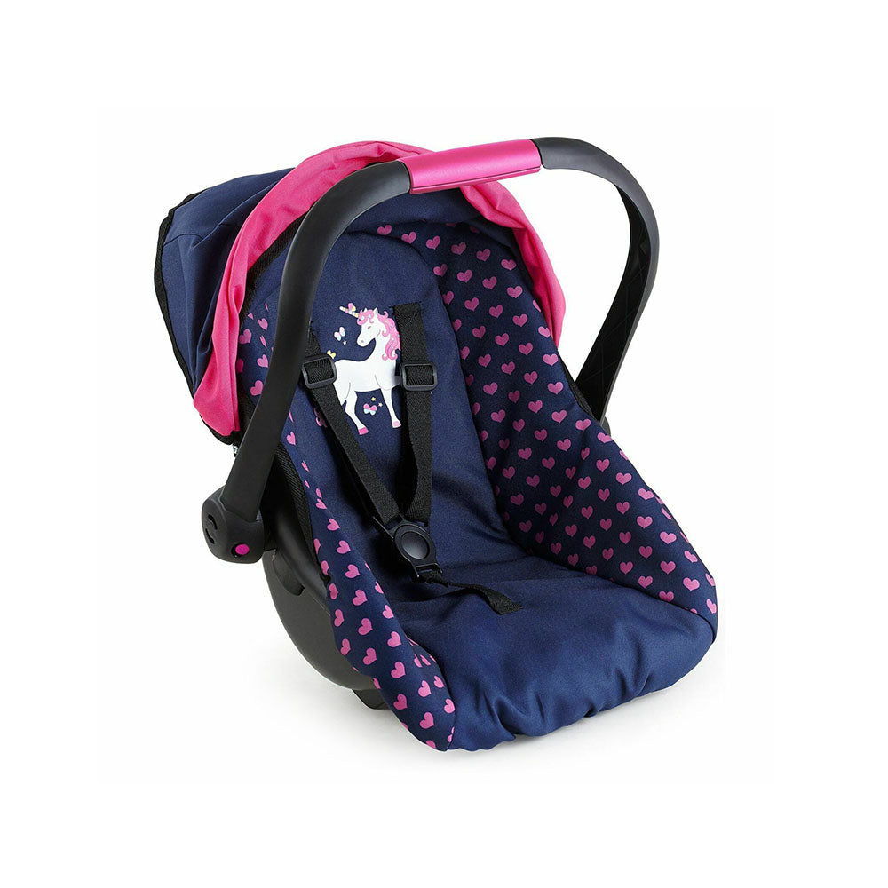 Bayer Design Toy Car Seat Doll Car Capsule Dark Blue With Pink Hearts & Unicorn