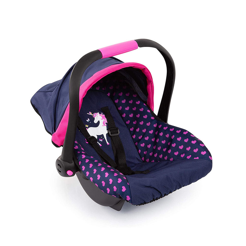 Bayer Design Toy Car Seat Doll Car Capsule Dark Blue With Pink Hearts & Unicorn