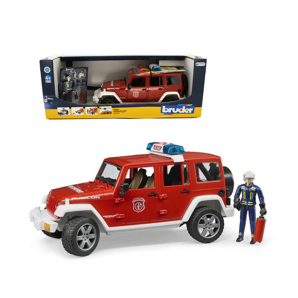 Bruder Licensed 1:16 Scale Jeep Wrangler Rubicon Fire Department With Fireman