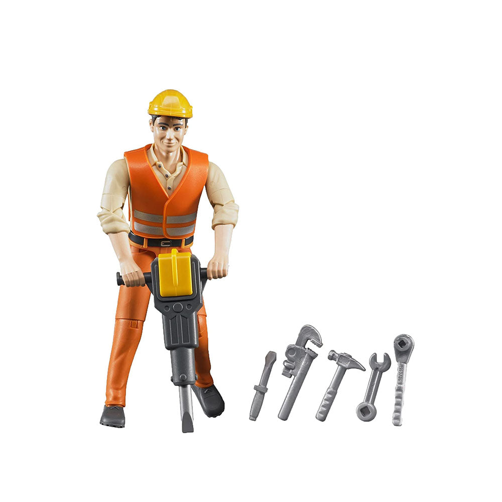 Bruder Licensed 1:16 Scale Figurine Bworld Construction Worker With Accessories