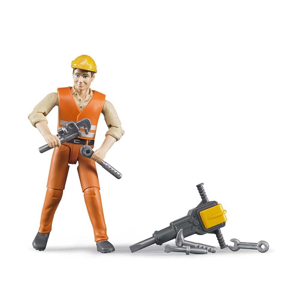 Bruder Licensed 1:16 Scale Figurine Bworld Construction Worker With Accessories