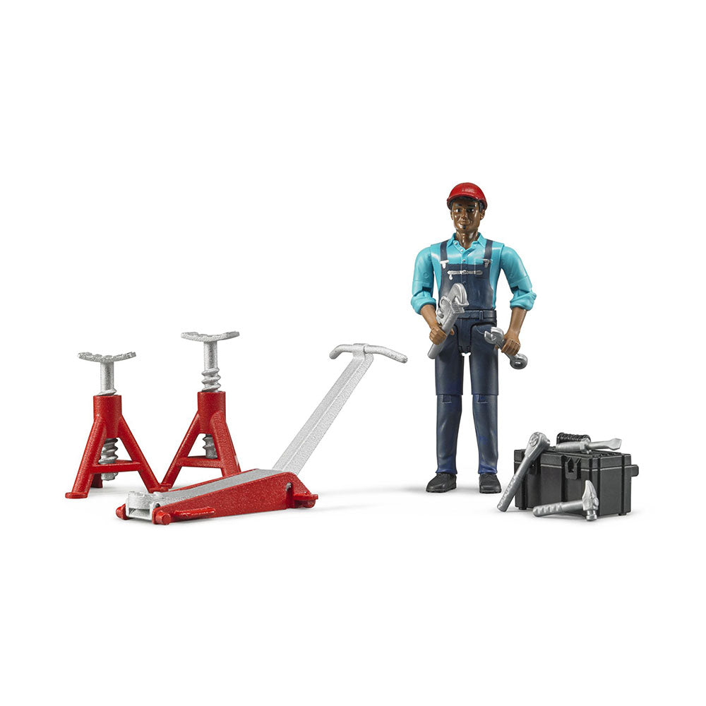 Bruder Licensed 1:16 Scale Bworld Garage Equipment Figure Set With Trolley Jack & Tools