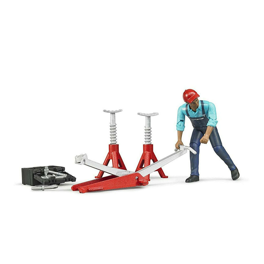 Bruder Licensed 1:16 Scale Bworld Garage Equipment Figure Set With Trolley Jack & Tools