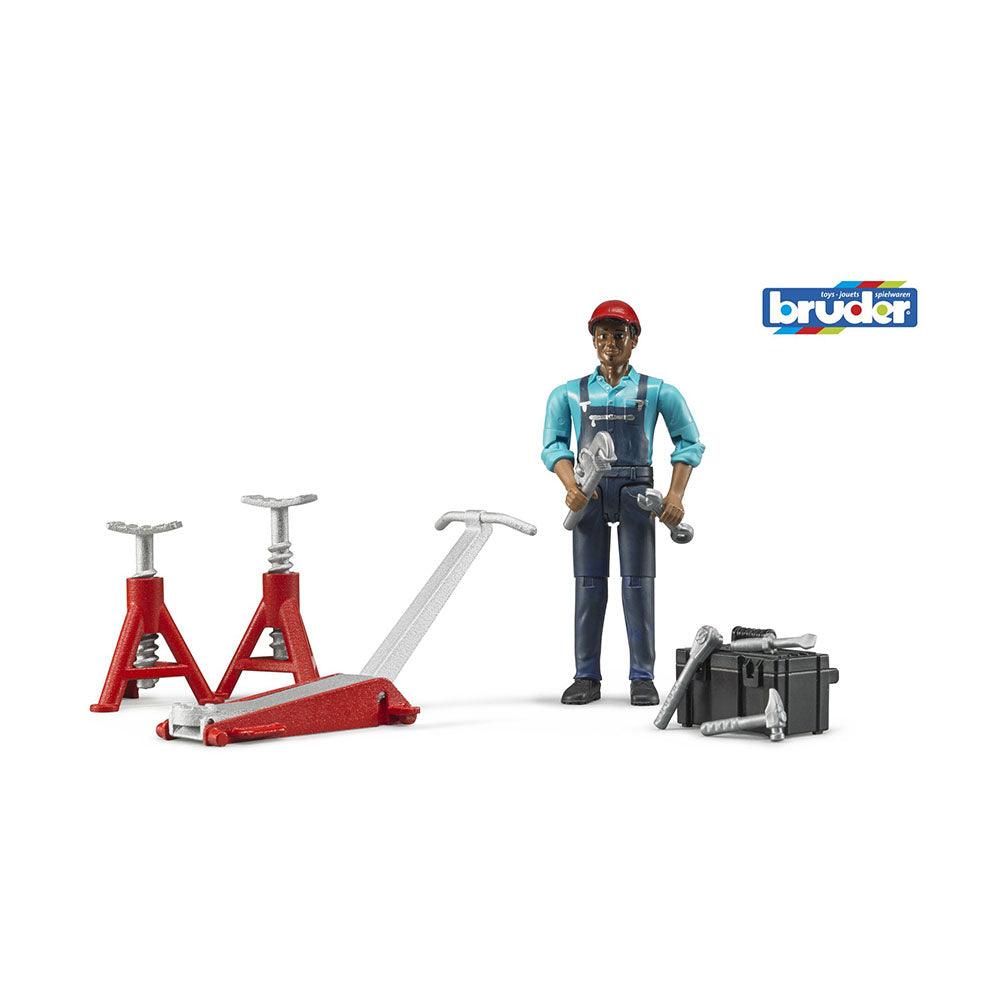 Bruder Licensed 1:16 Scale Bworld Garage Equipment Figure Set With Trolley Jack & Tools