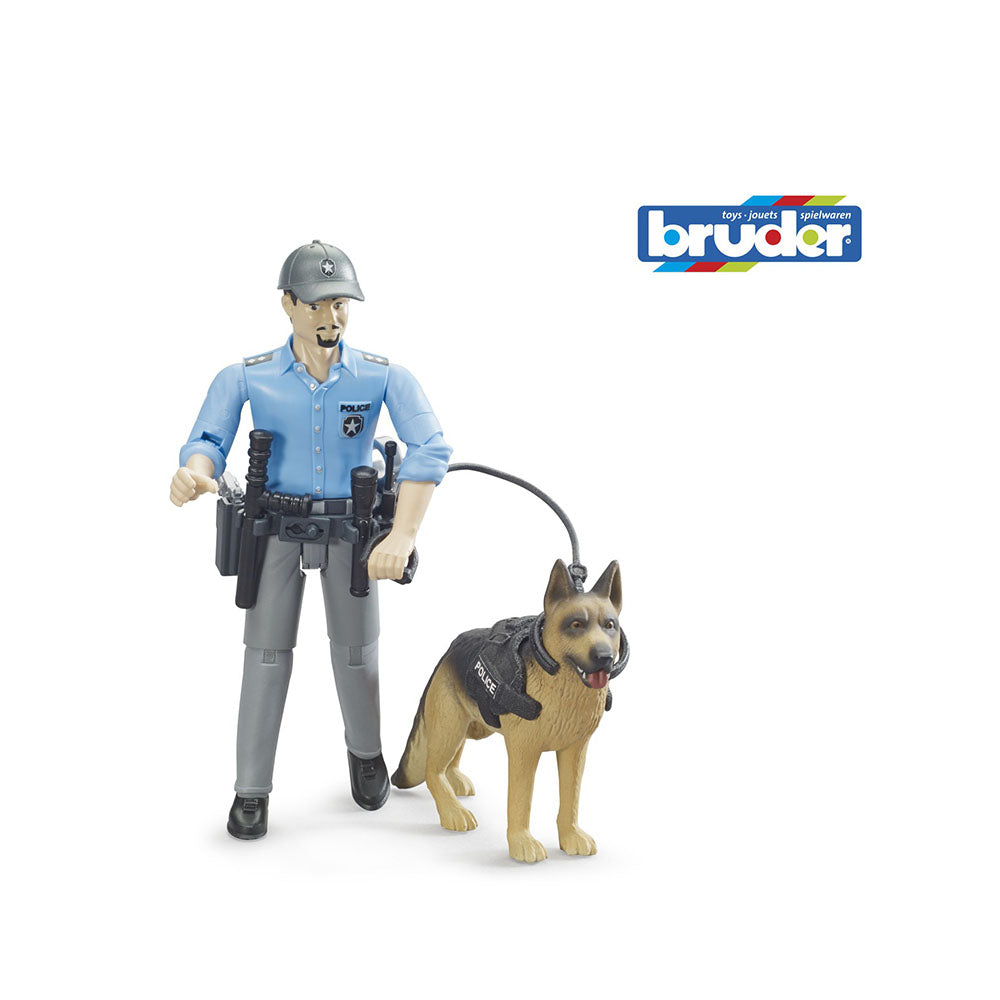Bruder Licensed 1:16 Scale Model Bworld Police Officer With Dog Toy 62150