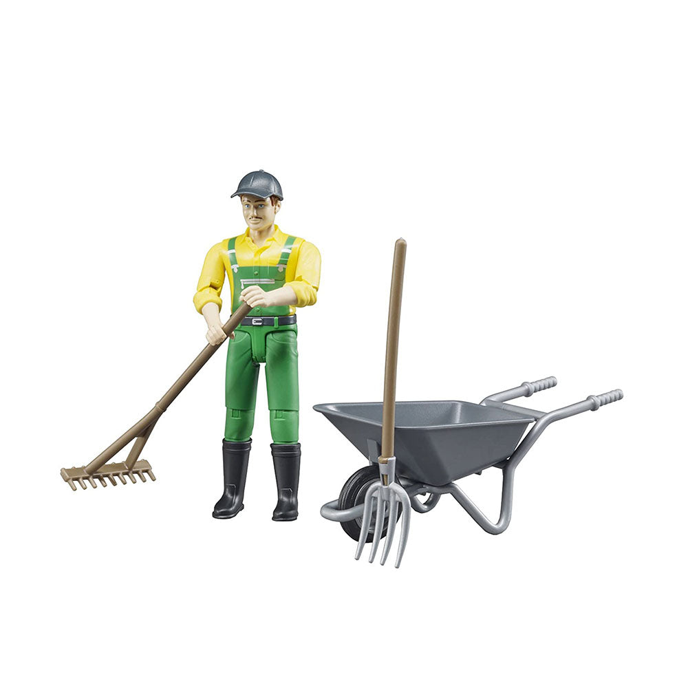 Bruder Bworld Figure Set With Barrow & Tools Farmer Vehicles Model Baby Toy