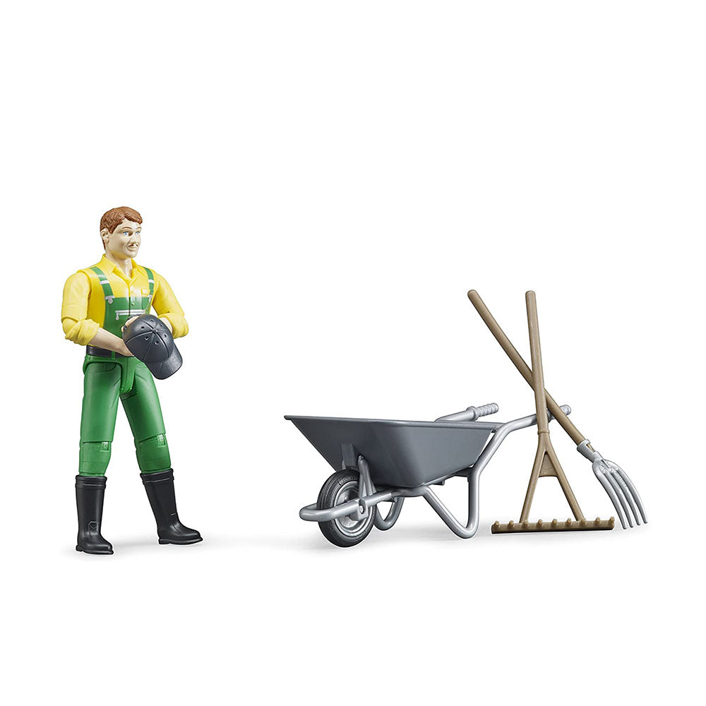 Bruder Bworld Figure Set With Barrow & Tools Farmer Vehicles Model Baby Toy