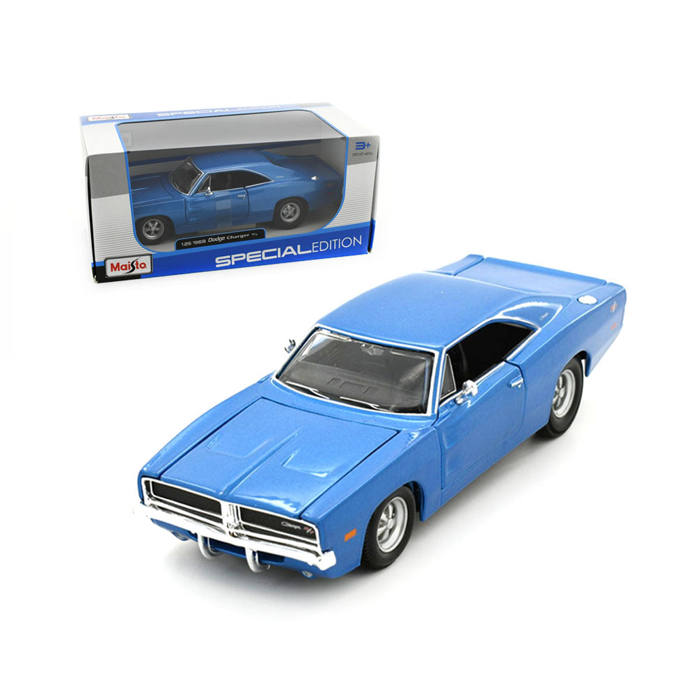 Maisto Licensed 1:25 Scale 1969 Dodge Charger R/T Blue Diecast Model Toy Car 31256