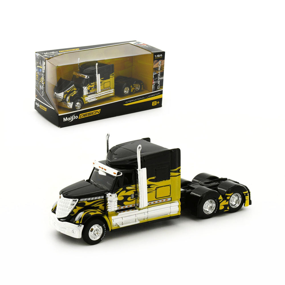 Maisto Licensed 1:64 Scale Design Custom Rigs International Lonestar Trucks Black Yellow Flames