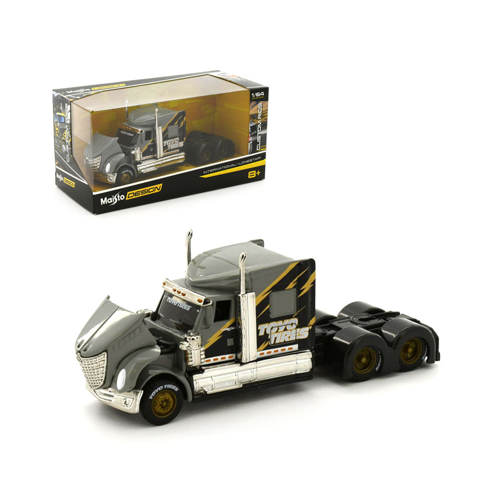 Maisto Licensed 1:64 Scale Design Custom Rigs International Lonestar Truck Gray Yellow Lighting