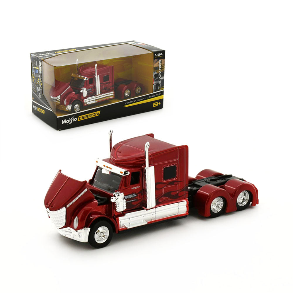 Maisto Licensed 1:64 Scale Design Custom Rigs International Lonestar Trucks Red Black Flames