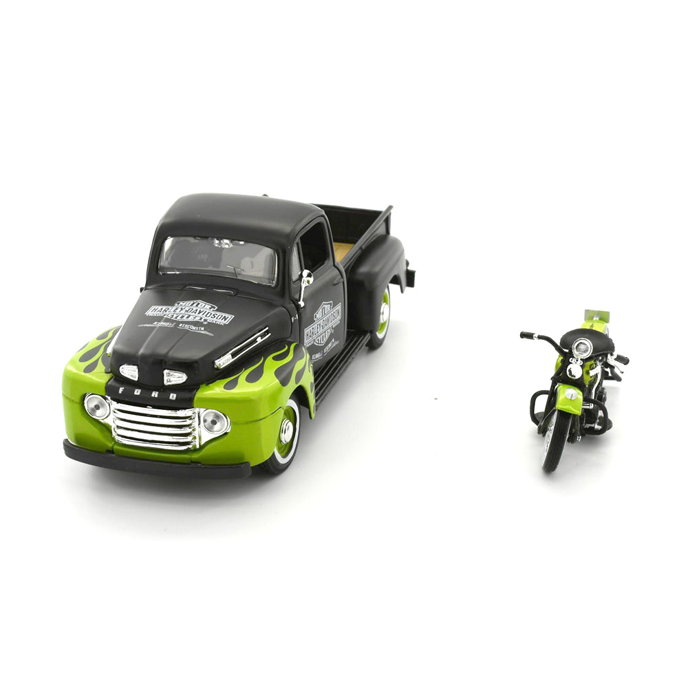 Maisto Licensed 1:24 Scale Harley Davidson Ford 1948 F1 Pickup & FL Panhead Green & Black