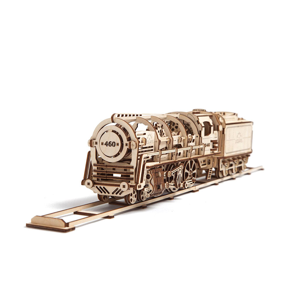 Ukraine Made UGears Self Propelled Wooden Puzzle Locomotive W/ Tender Mechanical