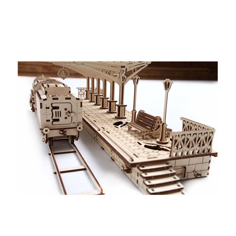 Made in Ukraine UGears Plywood Railway Platform Collectible Mechanical Model Kit