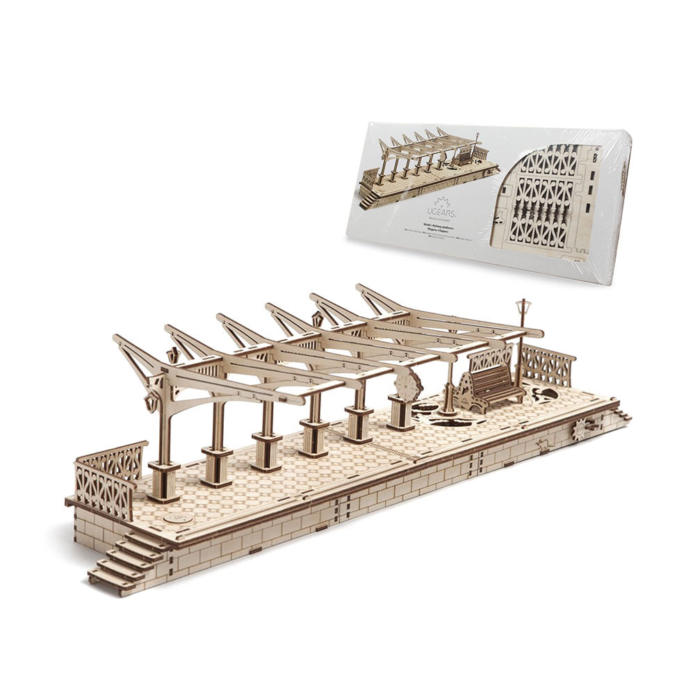 Made in Ukraine UGears Plywood Railway Platform Collectible Mechanical Model Kit