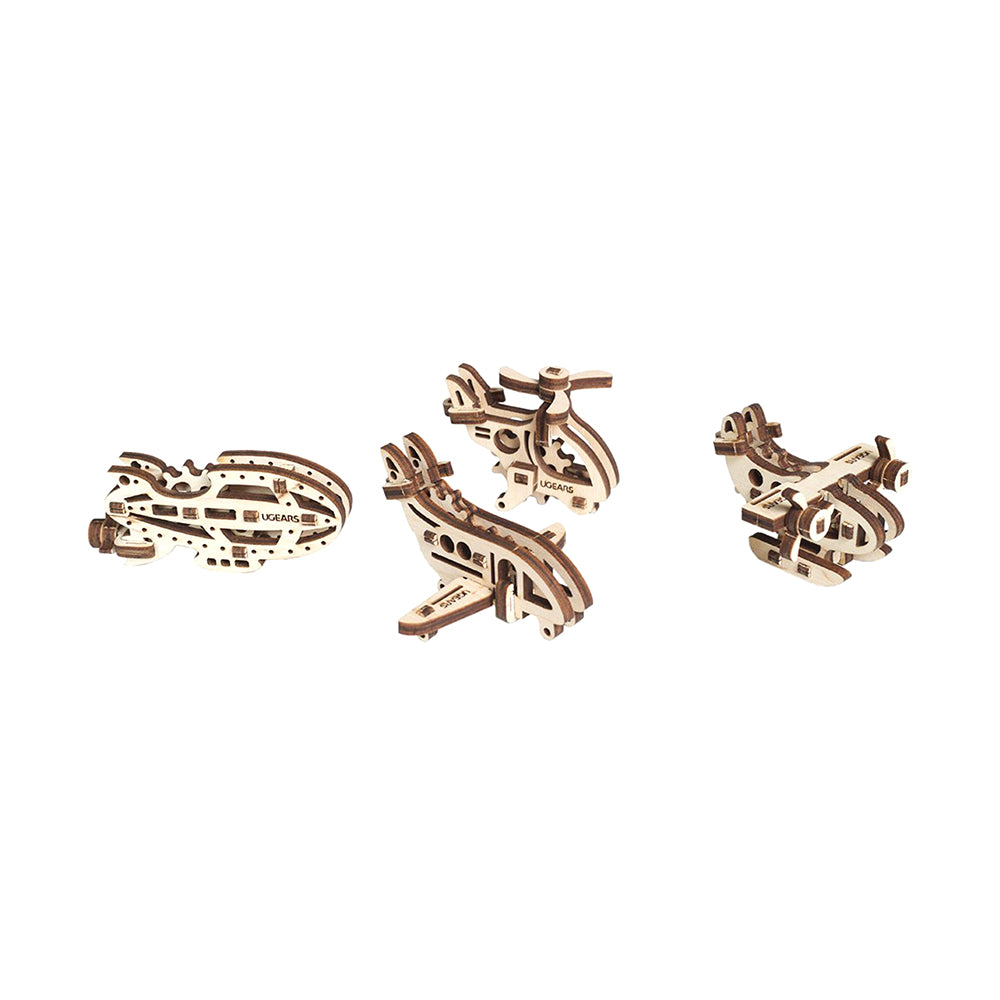 Ukraine Made UGears Fidgets Aircrafts Set Includes Helicopter Hydroplane Dirigible & Airplane