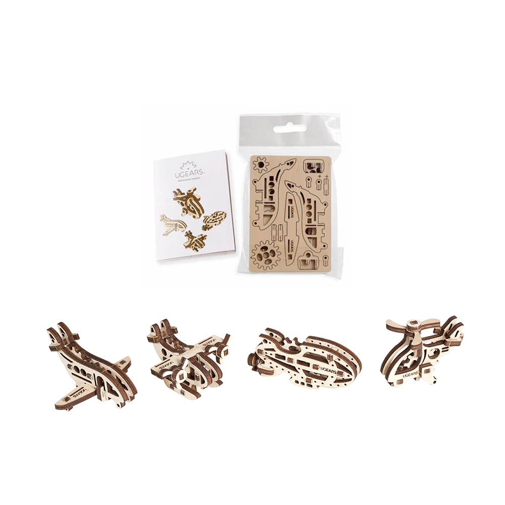 Ukraine Made UGears Fidgets Aircrafts Set Includes Helicopter Hydroplane Dirigible & Airplane