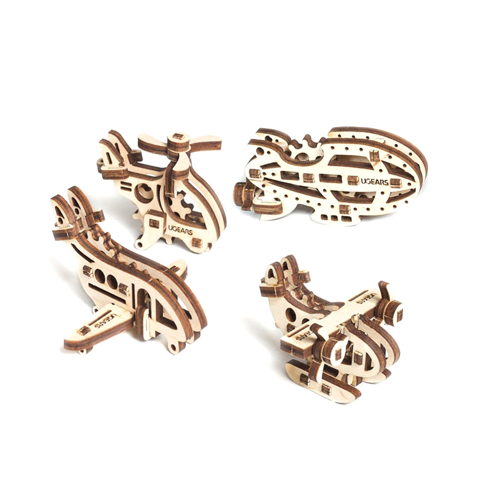 Ukraine Made UGears Fidgets Aircrafts Set Includes Helicopter Hydroplane Dirigible & Airplane