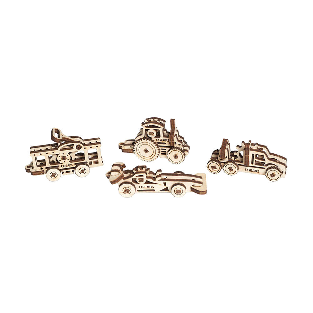 Ukraine Made UGears Fidgets Vehicles Set of 4 Models Wooden Mechanical 3D Puzzle