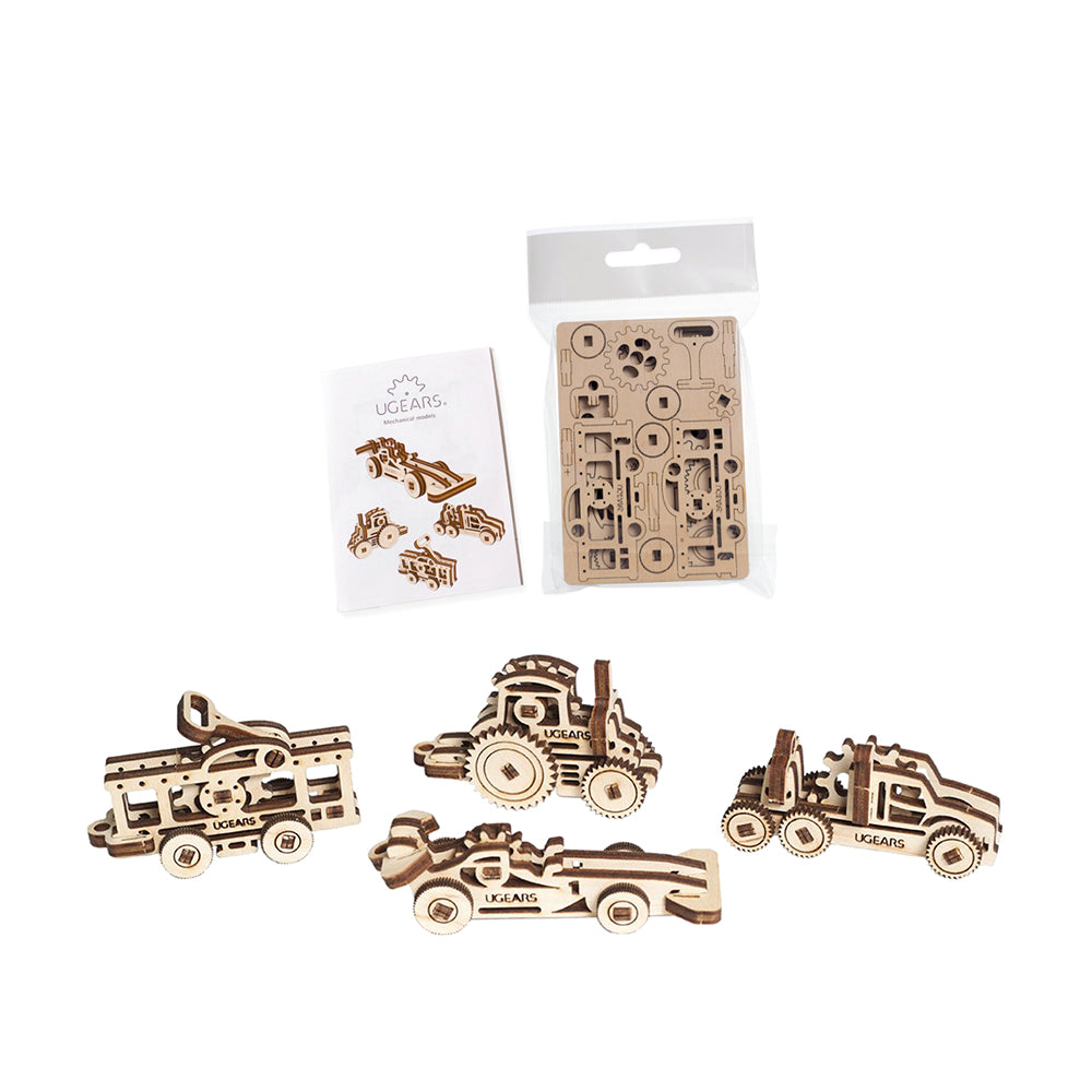 Ukraine Made UGears Fidgets Vehicles Set of 4 Models Wooden Mechanical 3D Puzzle