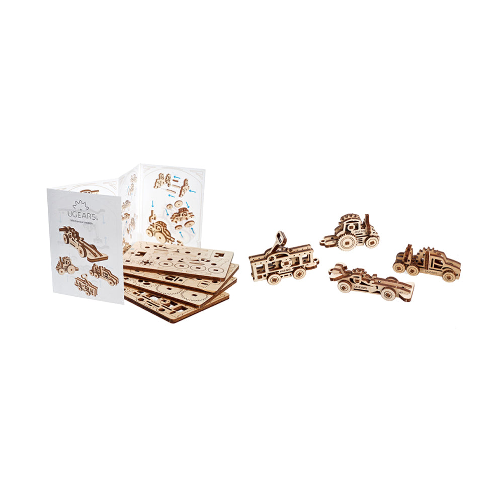 Ukraine Made UGears Fidgets Vehicles Set of 4 Models Wooden Mechanical 3D Puzzle