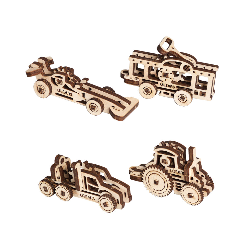 Ukraine Made UGears Fidgets Vehicles Set of 4 Models Wooden Mechanical 3D Puzzle