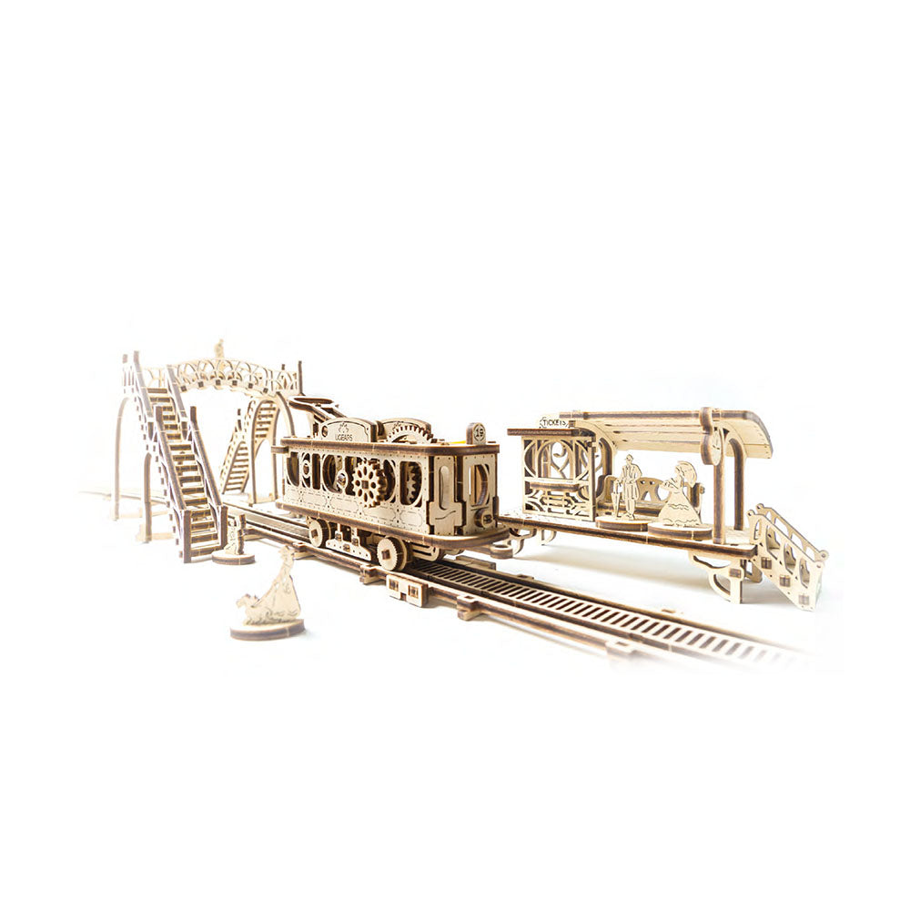 Made in Ukraine UGears Wooden 3D Puzzle Tram Line From Mechanical Town Serie Kit