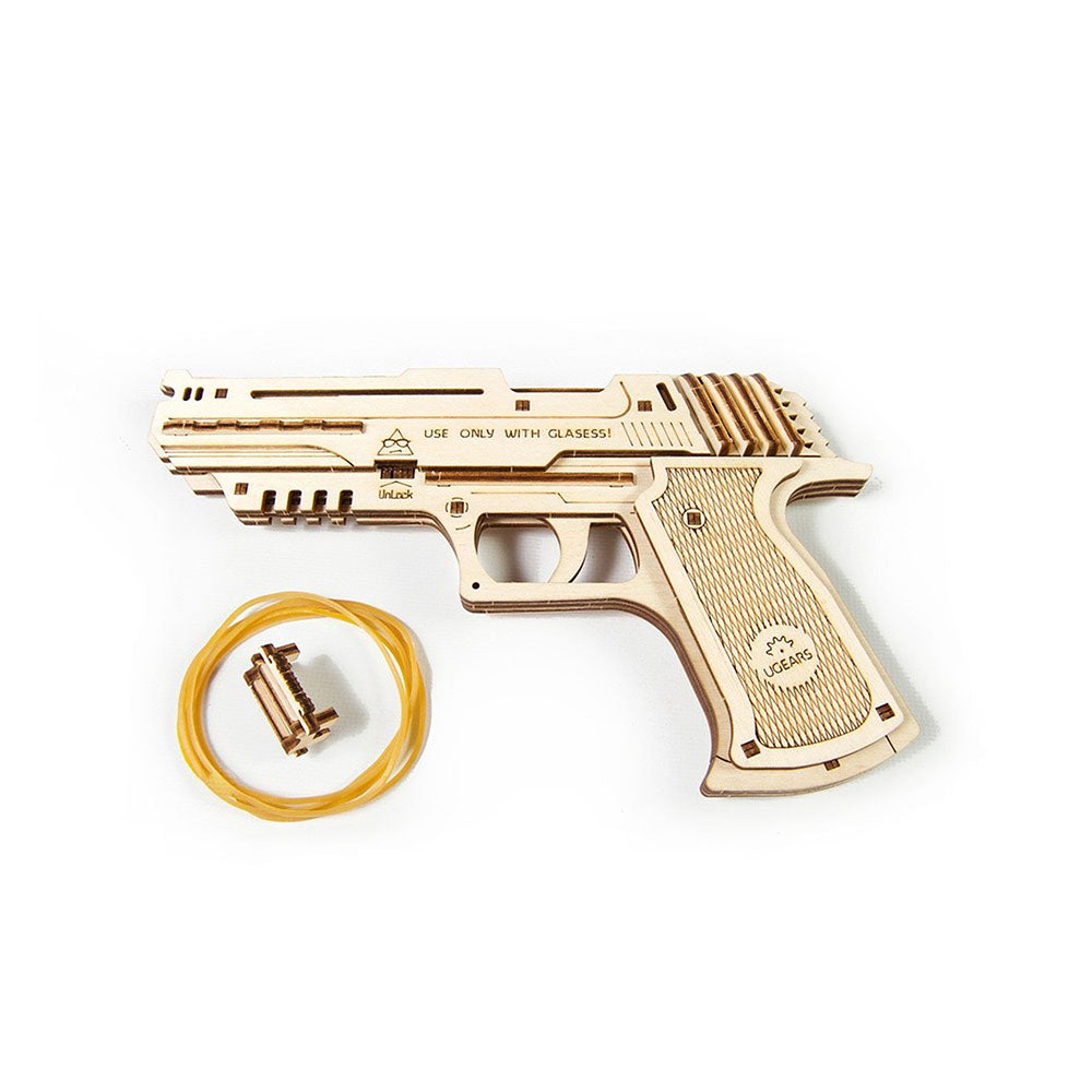 Made in Ukraine UGears Wolf 01 Handgun Mechanical 3D Puzzle DIY Model Kit
