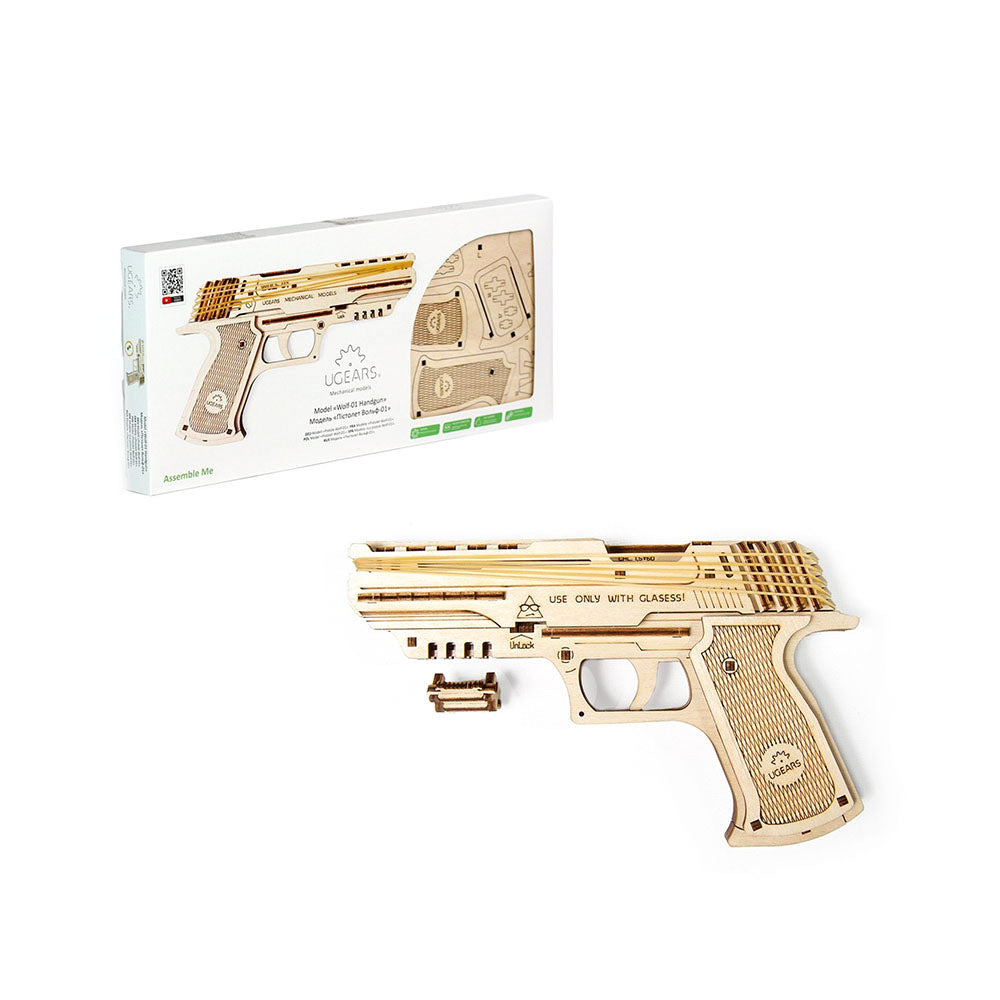 Made in Ukraine UGears Wolf 01 Handgun Mechanical 3D Puzzle DIY Model Kit