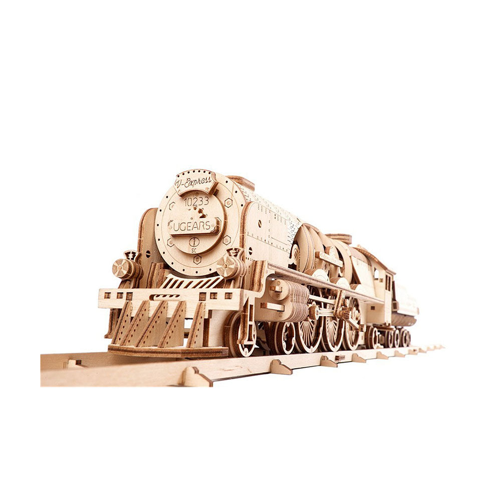 Made in Ukraine UGears Wooden Puzzle V-Express Steam Train With Tender Model Kit