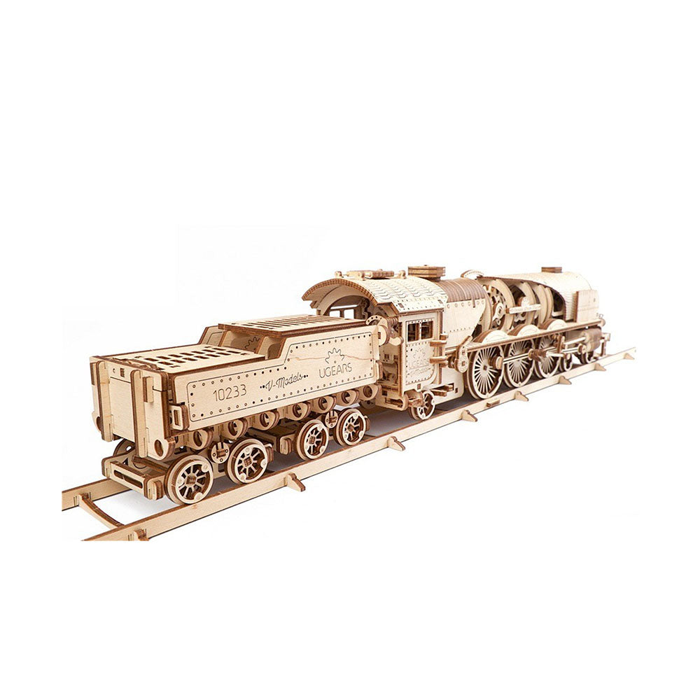 Made in Ukraine UGears Wooden Puzzle V-Express Steam Train With Tender Model Kit