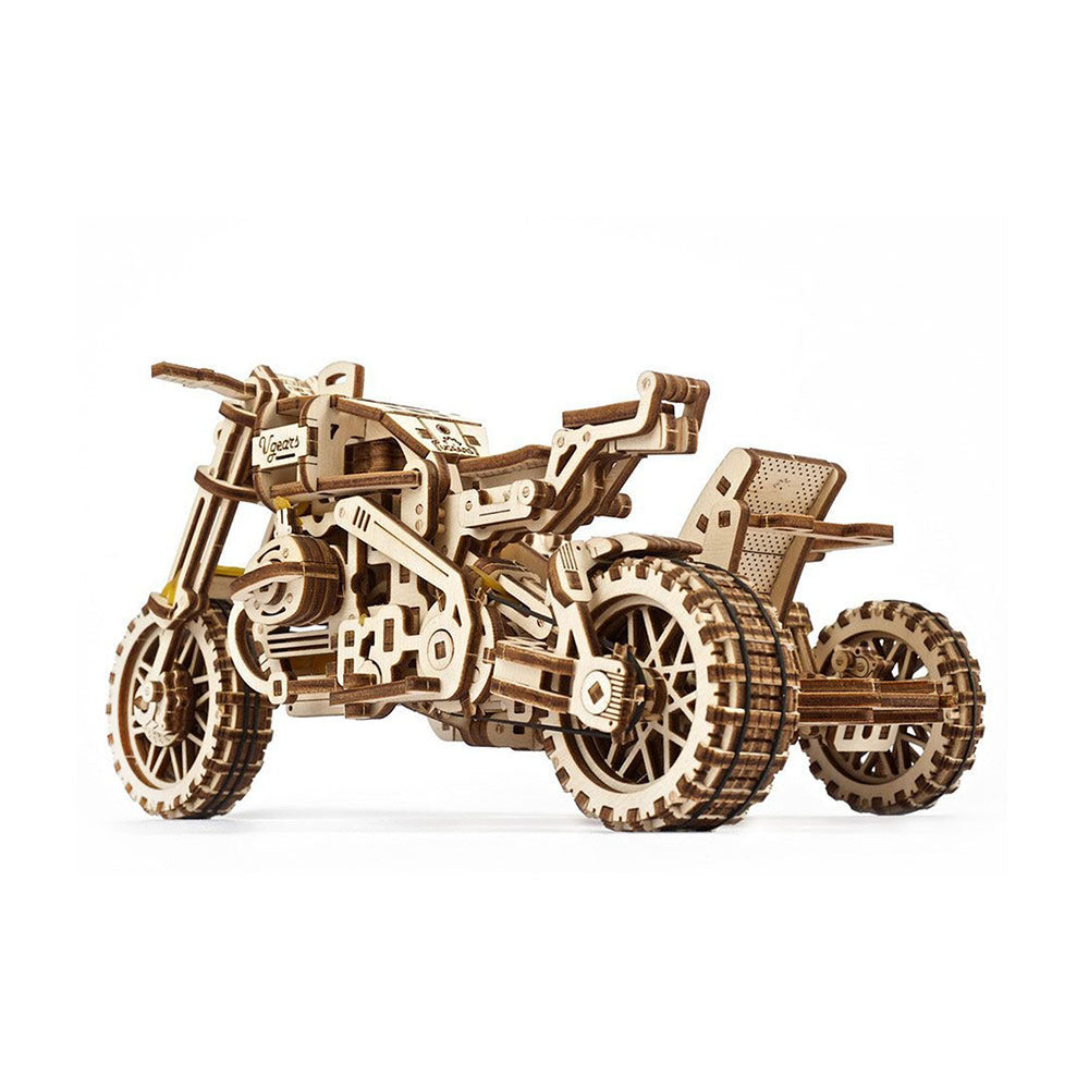 Ukraine Made UGears Wooden 3D Puzzle Scrambler UGR-10 Motorbike With Sidecar Kit