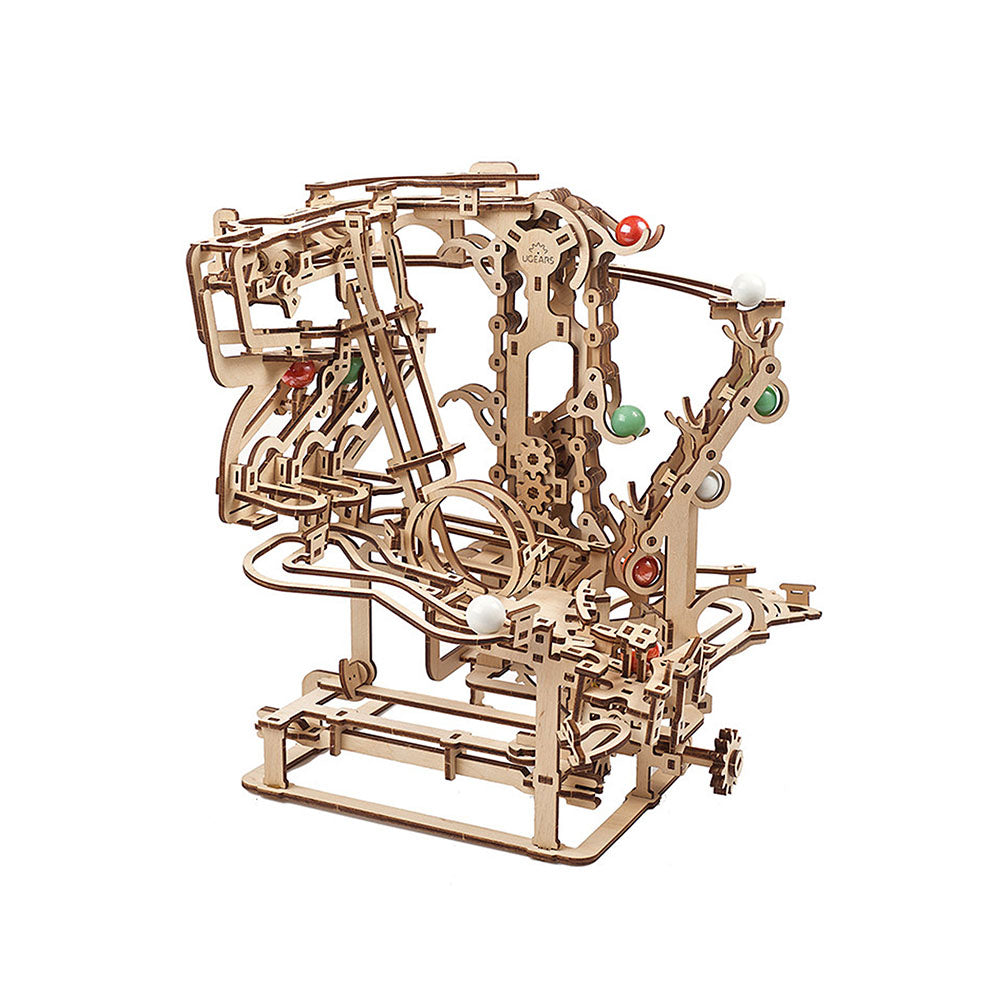 Ukraine Made UGears Marble Run Chain Hoist Model Pre-Cut Boards And 10 Marbles