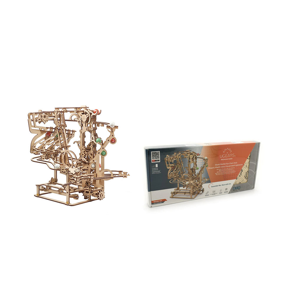 Ukraine Made UGears Marble Run Chain Hoist Model Pre-Cut Boards And 10 Marbles