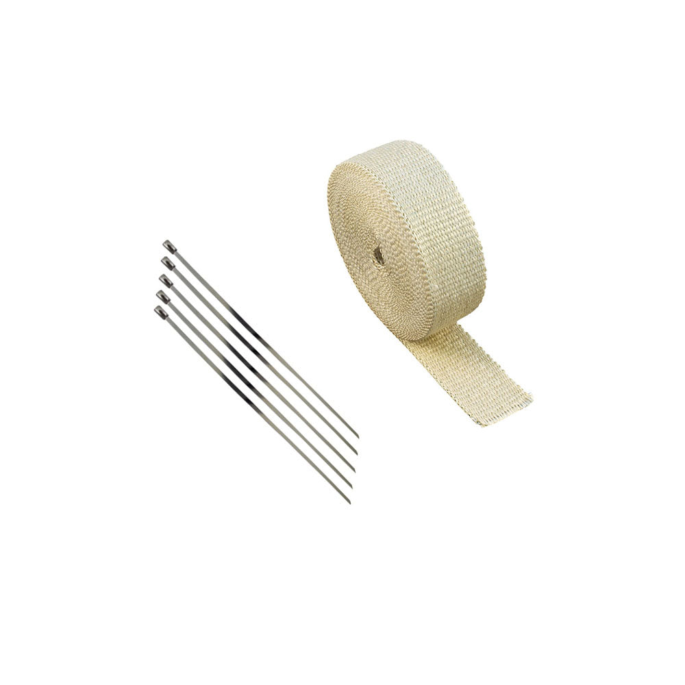 Heat Resistant 2000F Exhaust Pip Wrap Tape Protection 50MMx5M+5 Steel Ties