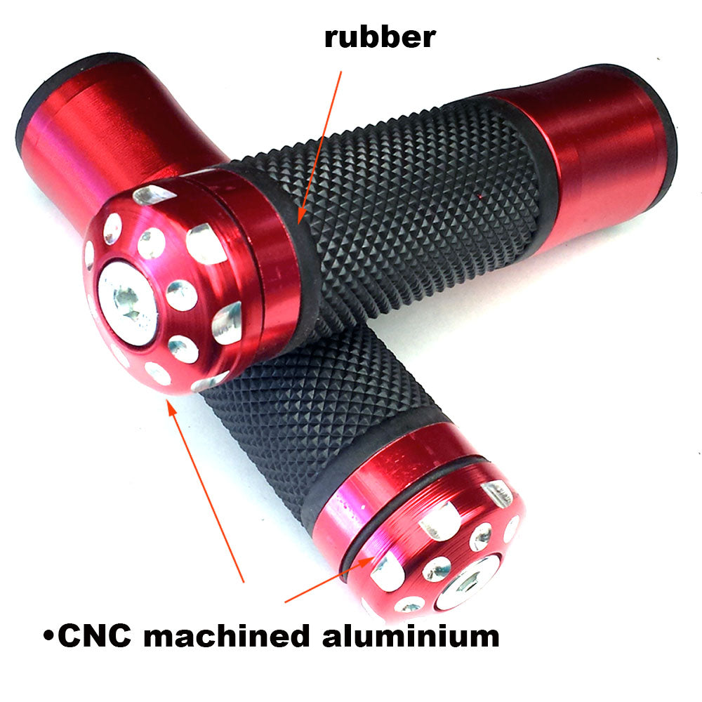 Red Motorcycle Universal Aluminum Handle Bar Hand Grips 7/8" Rubber Hand Grips