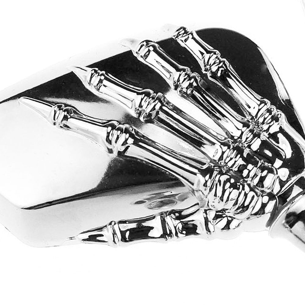 2pcs Motorcycle Universal Chrome Rear View Mirrors Skeleton Bone Hand 8mm 10mm