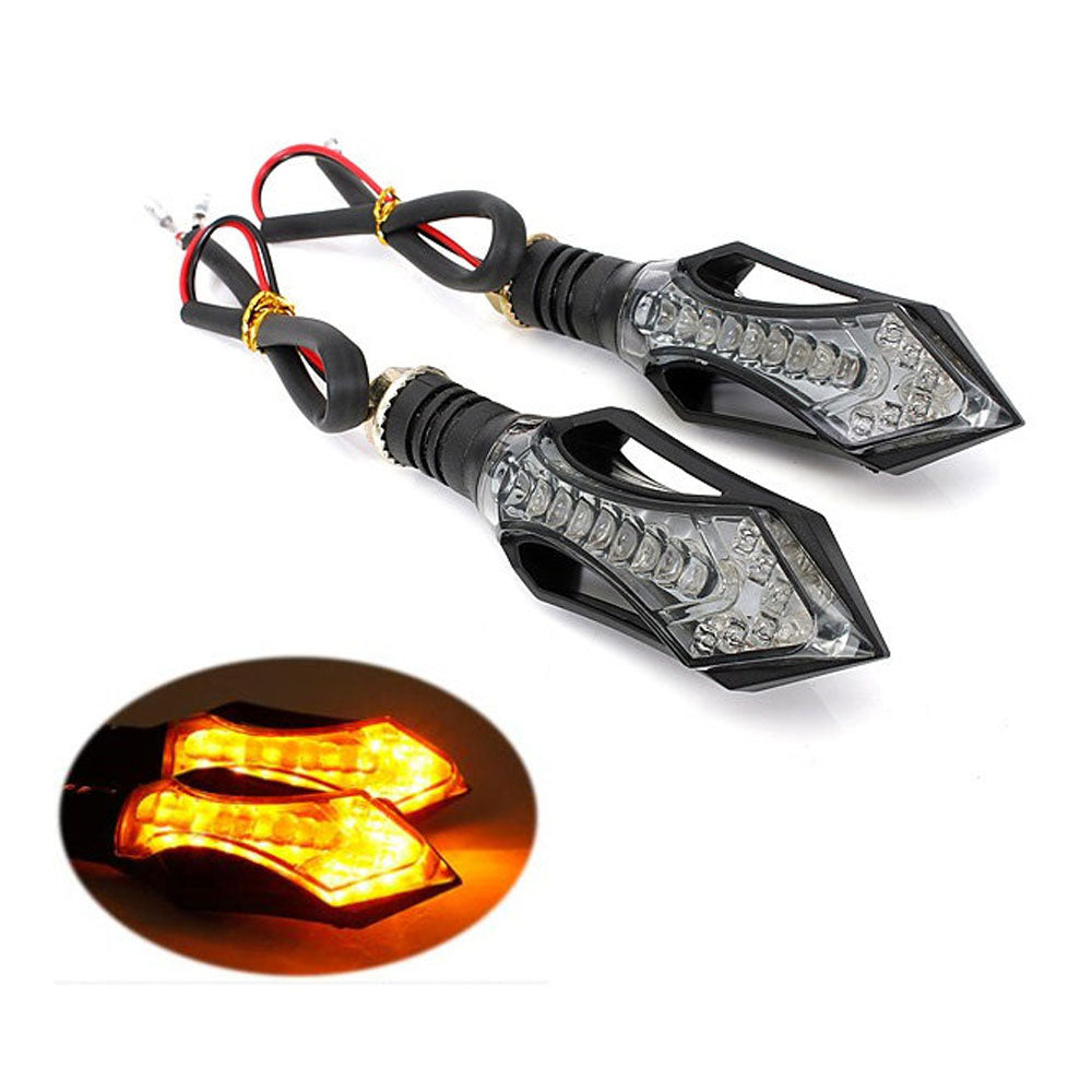 2x 9 LED Arrow Style Motorcycle Scooter Turn Signal Indicators Light Lamp Amber
